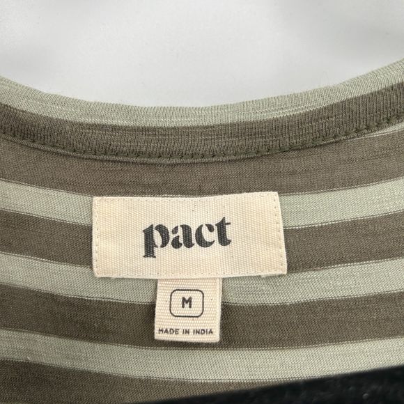 PACT Green Striped 100% Organic Cotton Tiered Boho Sleeveless Midi Dress Medium - Picture 7 of 8